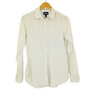 J Crew Women's size 6 L/S Collared Button Front Shirt Boy Fit Polka Dot Ivory